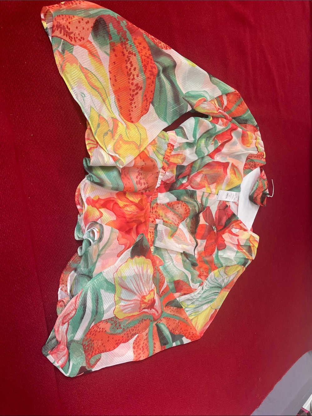 White House Black Market Floral Blouse in Orange,Green, Yellow